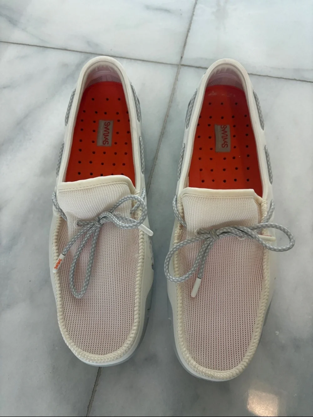 Swims Men’s Cream and Silver Mesh Boat Shoes